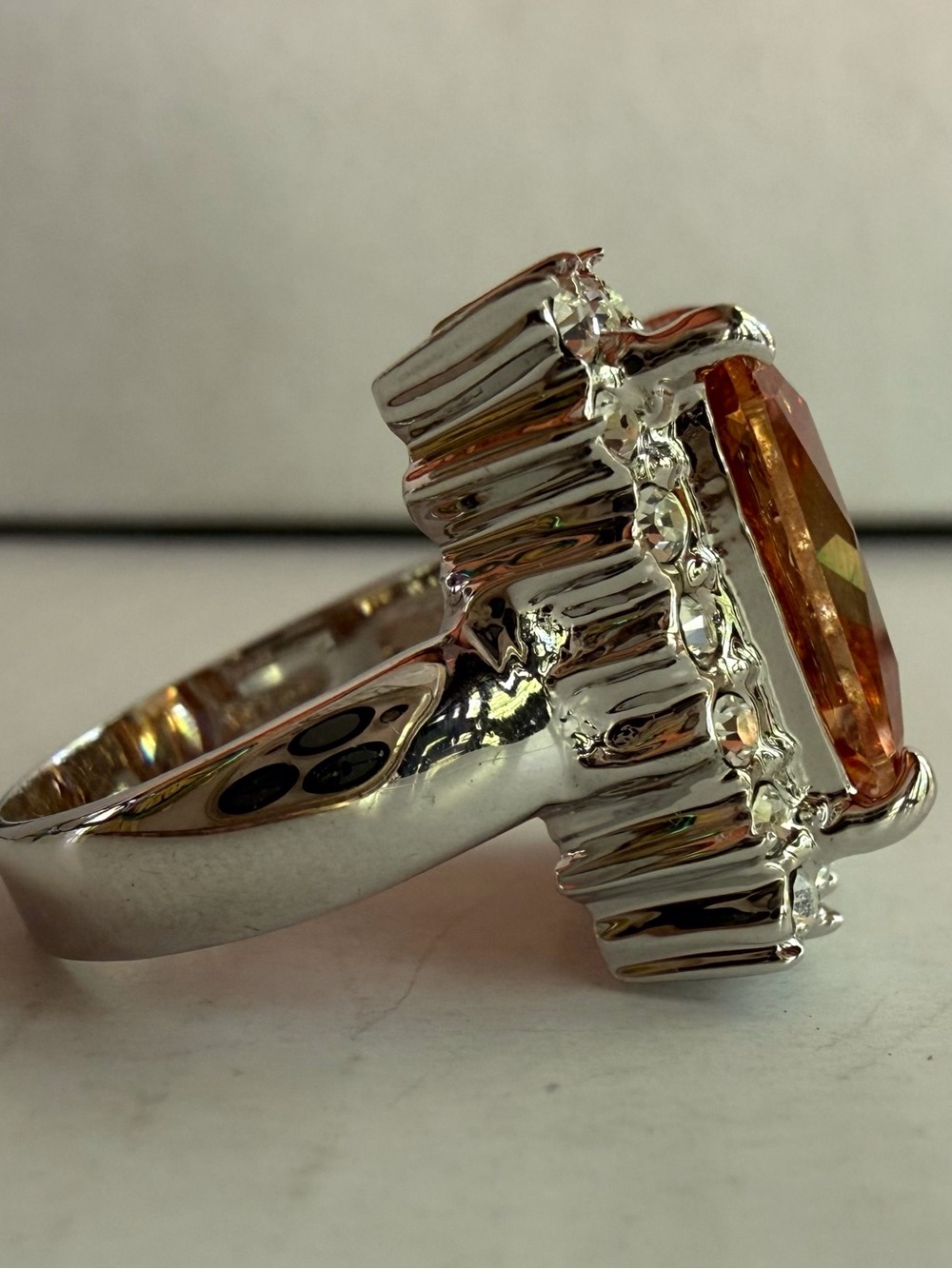 Gold-Citrine Colored Made with a Square Swarovski Crystal Cocktail Ring size 5.5 - Picture 2 of 3